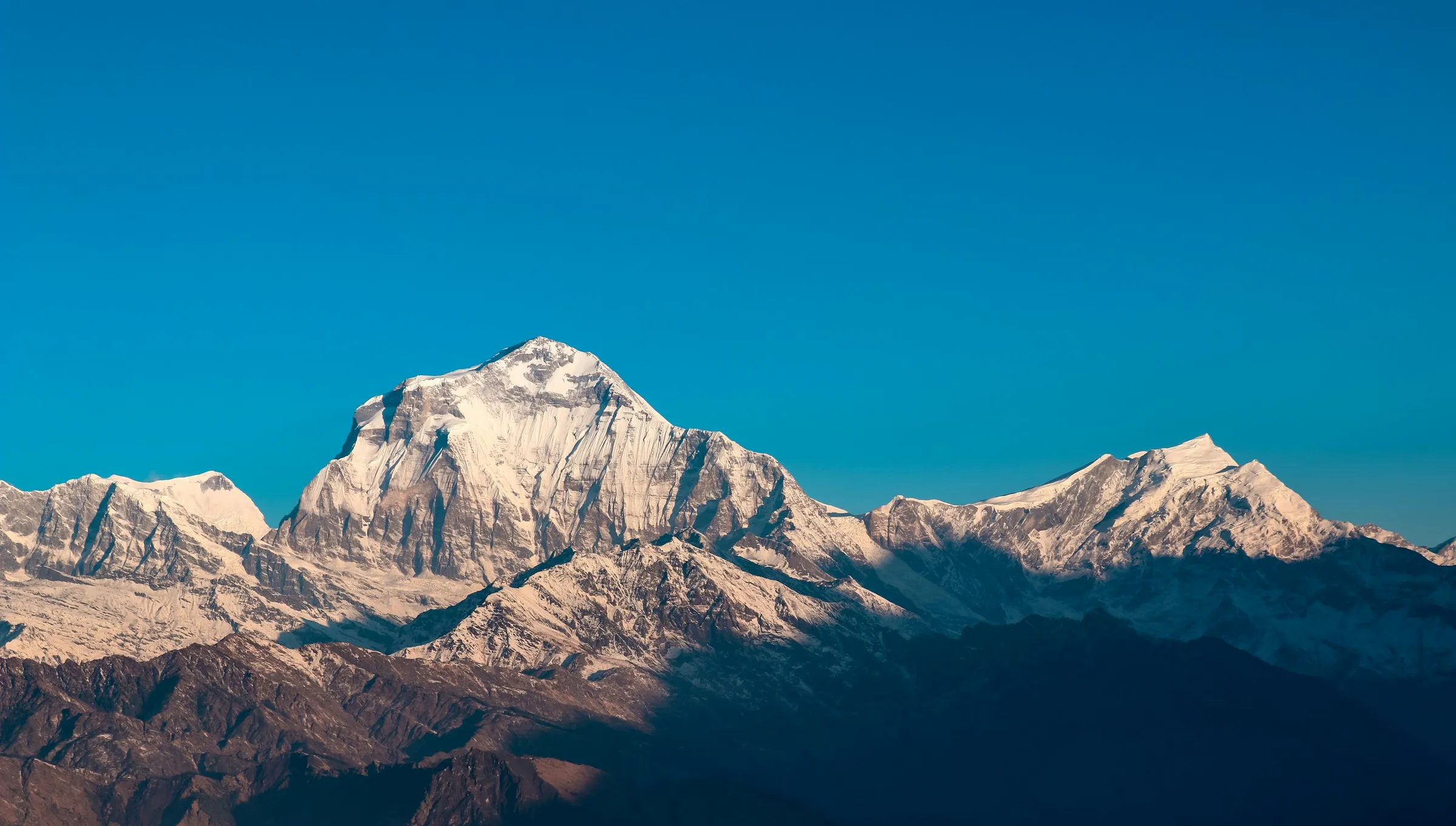 Dhaulagiri I in early light above the Annapurna foothills